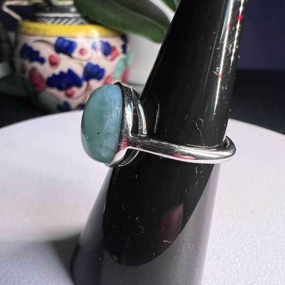 Larimar Crystal Oval Gemstone Ring Size‎ 6 Adjustable (#6) - Picture 5 of 15